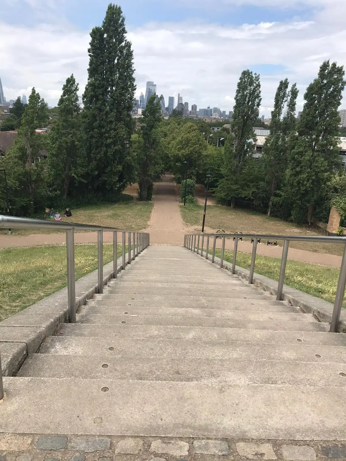 The tree-lined path and steps leading up into Stave Hill Ecological Park
